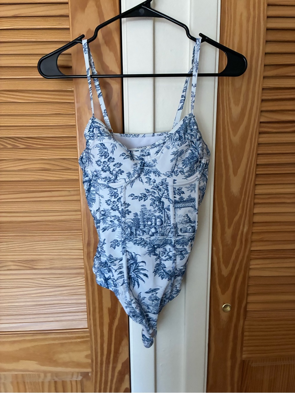 Blue and white womens Toile One-Piece Swimsuit - White & Blue size medium